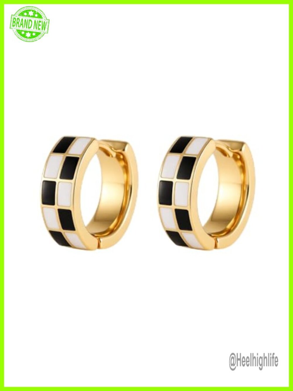 Mini Checker Hoop Earrings Enamel Gold Plated Copper Teacher Gift
